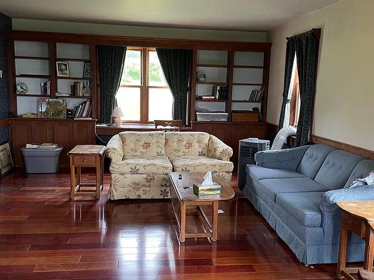 Living Room Built in Book cases and desk. Facing back of house