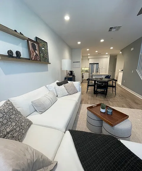 Sink into the oversized couch with chaise lounge.
