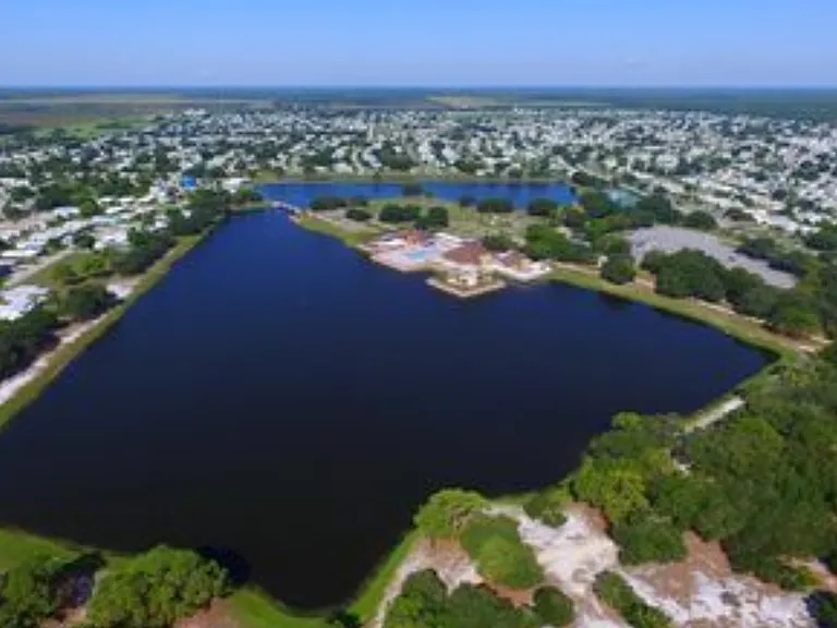 Aerial view of Barefoot Bay Recreational Community.