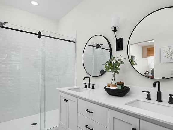 Primary bath with matte black fixtures