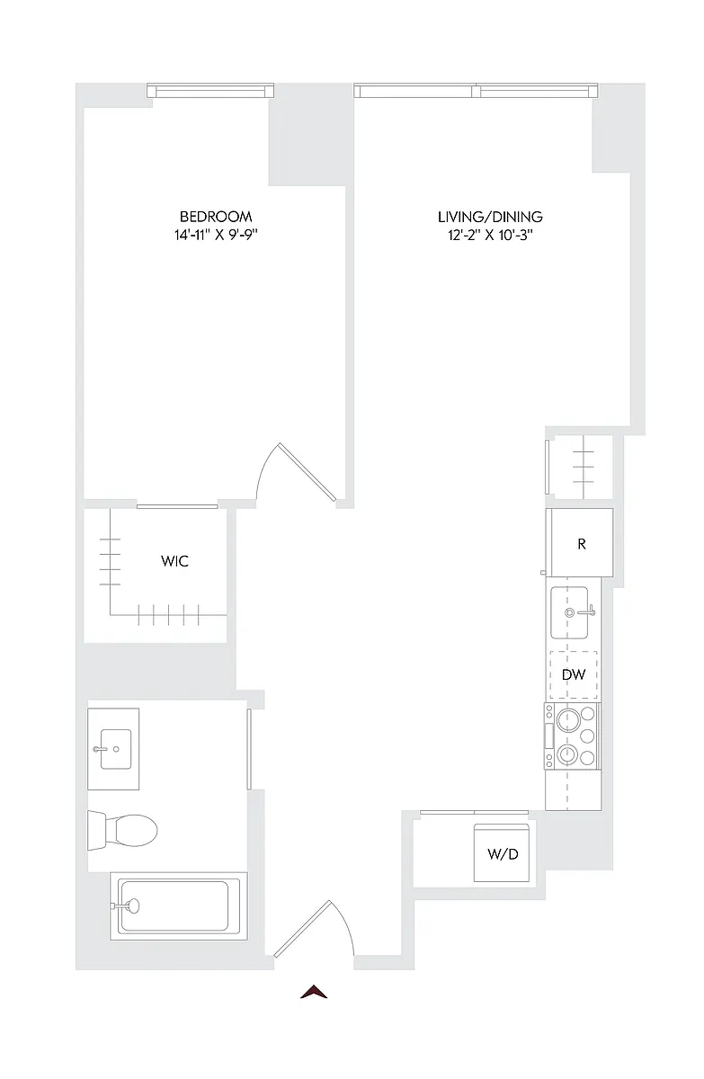 Floor plan 1 Bed 1 Bath E