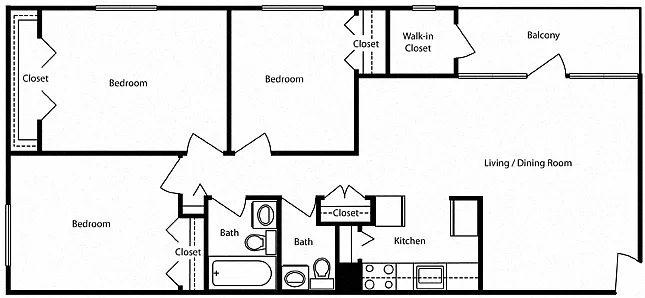 Floor plan 3 bedroom 1.5 bath- Pentacle