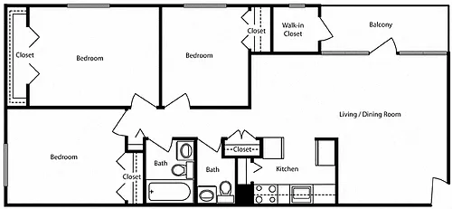 Floor plan 3 bedroom 1.5 bath- Pentacle
