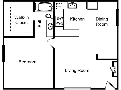 Floor plan 1 Bedroom 1 Bathroom (Northside)