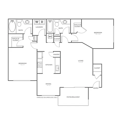 Floor plan Two Bedroom Two Bath (1020 SF)