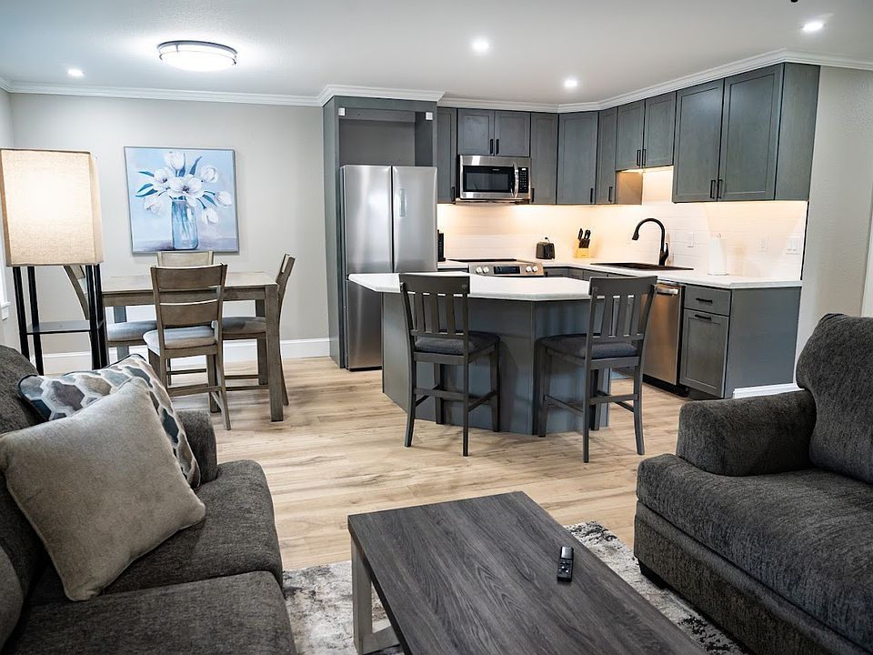 Living room, kitchen, eating area