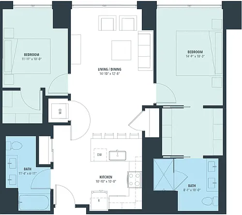 Floor plan 2 Bed/2 Bath-b20d