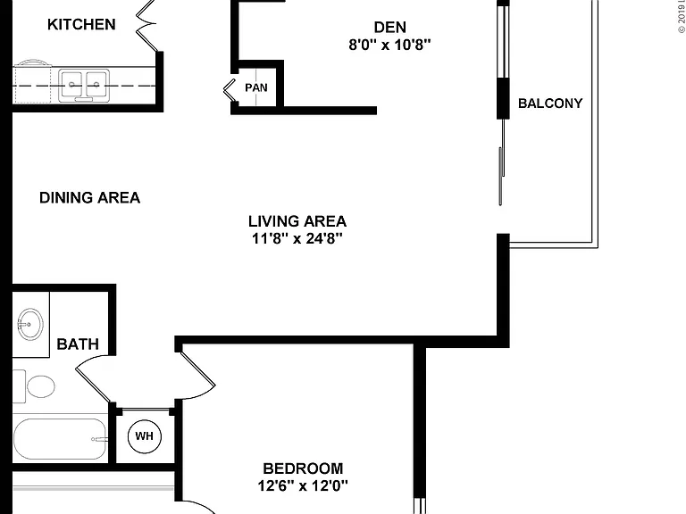 1.1D with Den: Beds - 1: Baths - 1: SqFt Range - 803 to 803