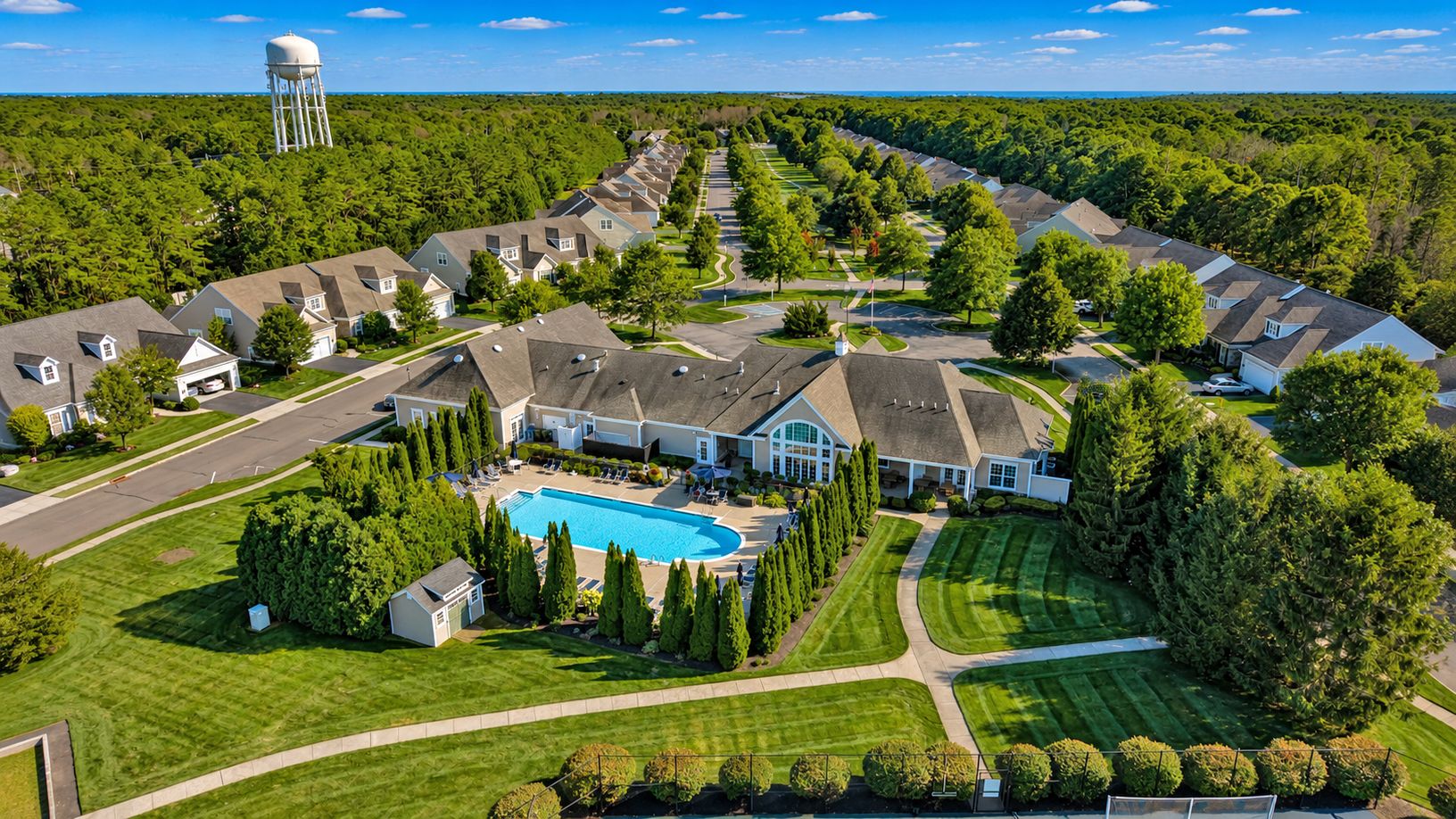 Clubhouse and Outdoor pool from above.
