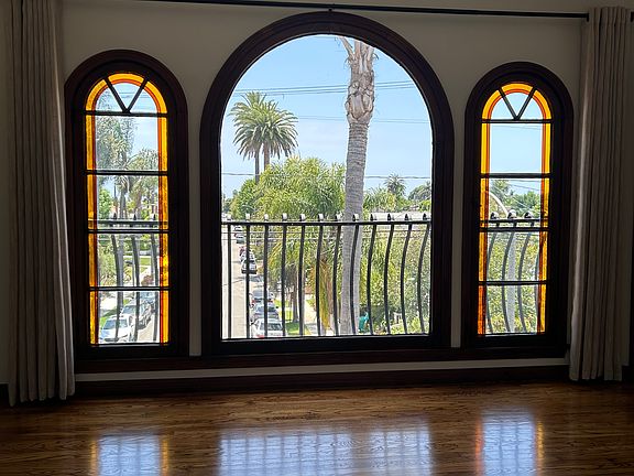 Front stain glass window in living room