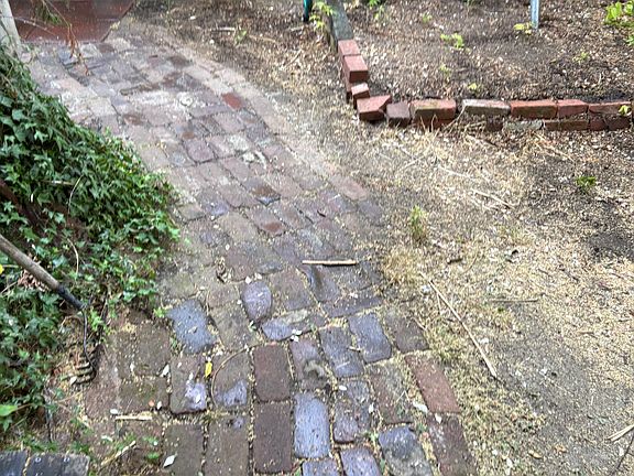 cobble stone walkway in back yard area
