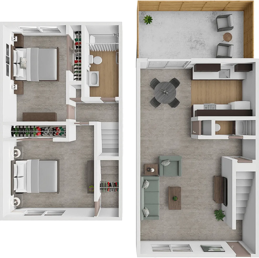 Floor plan 2bd 1.5bth TH with basement 1100
