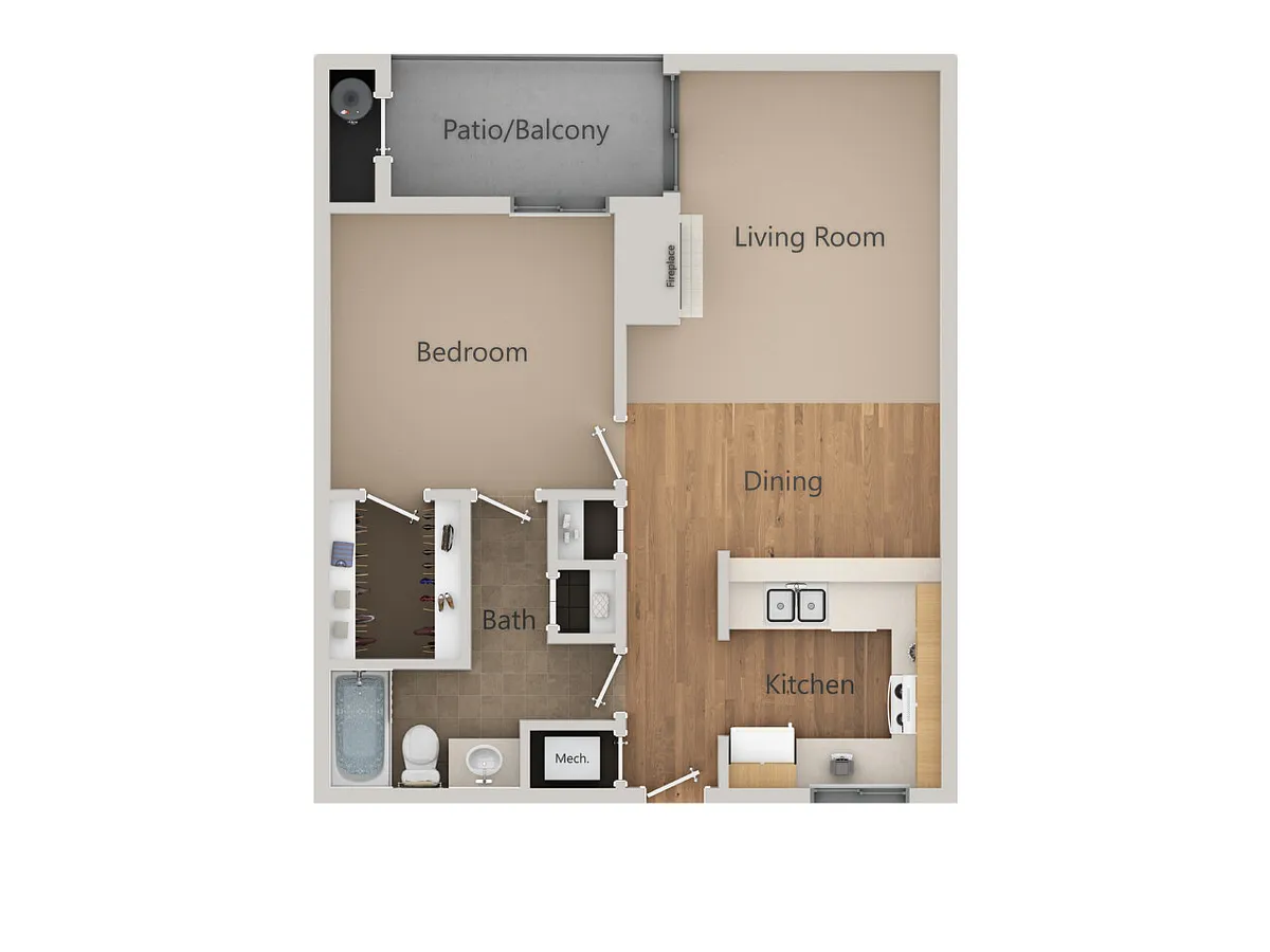 Floor plan 1 Bedroom 1 Bath B