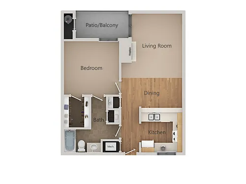 Floor plan 1 Bedroom 1 Bath B