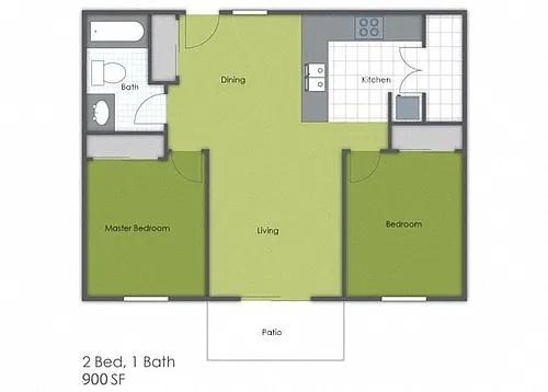Floor plan 2 Bedroom 1 Bath B