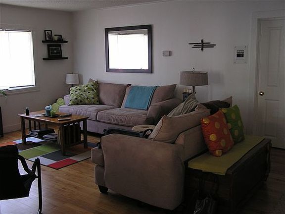 Huge window in living room lets in plenty of natural light.