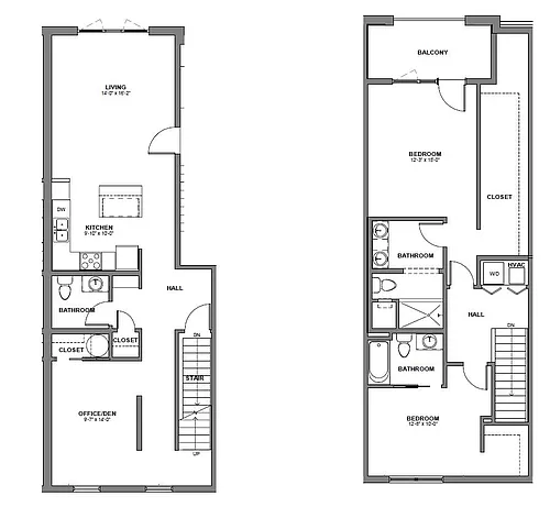 Floor plan 2 Bedroom Plus Office Townhome