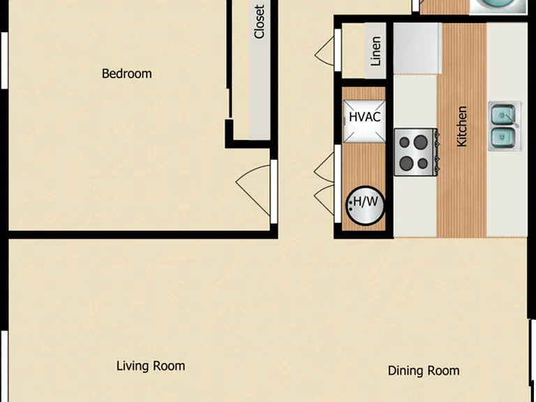 1 Bed 1 Bath B Floorplan Diagram