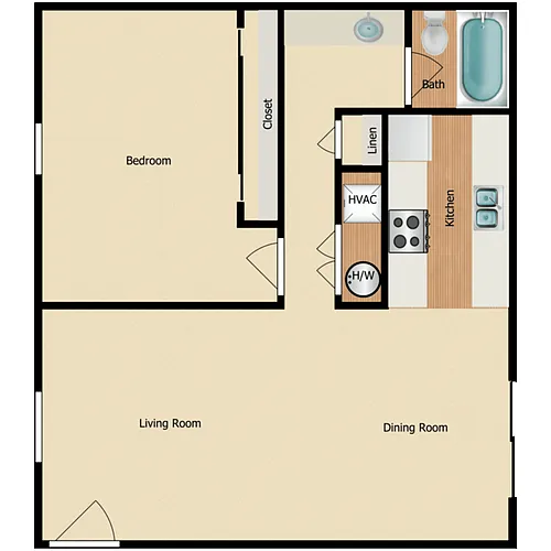 Floor plan 1 Bed 1 Bath B