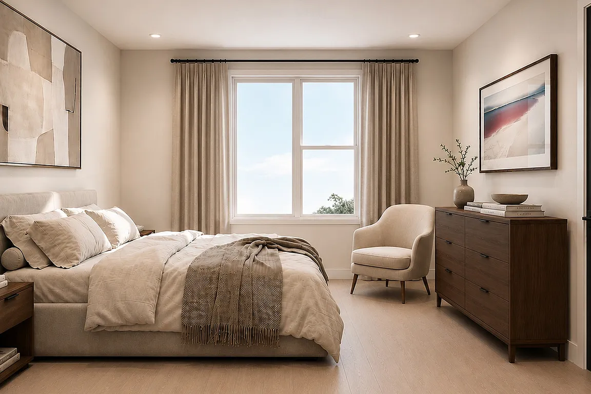 Modern bedroom interior at The Mont apartments