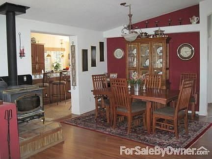 Dining area with wood stove
