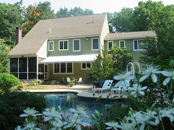 Rear view over gunite pool and perennials.