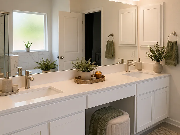 Dual Vanity with a place to sit and get ready!