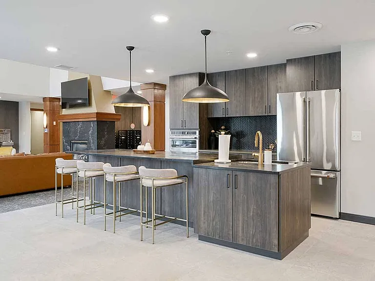 Our community room also features a kitchen space and dining area.