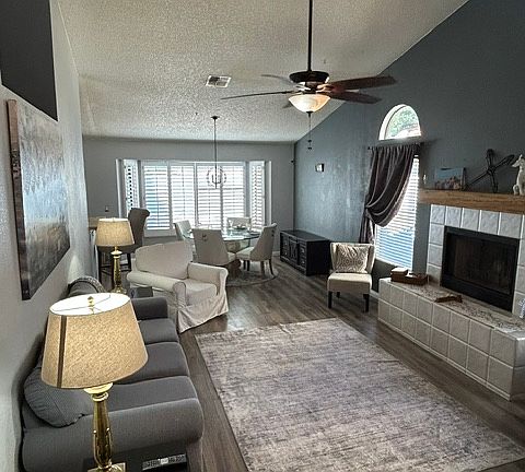 Living room open to dining room