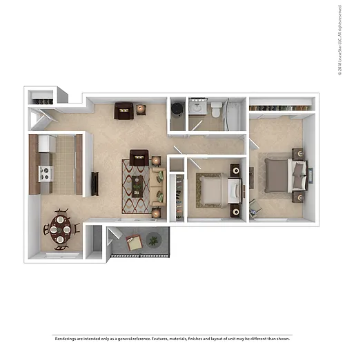 Floor plan 2 Bed 1 Bath B