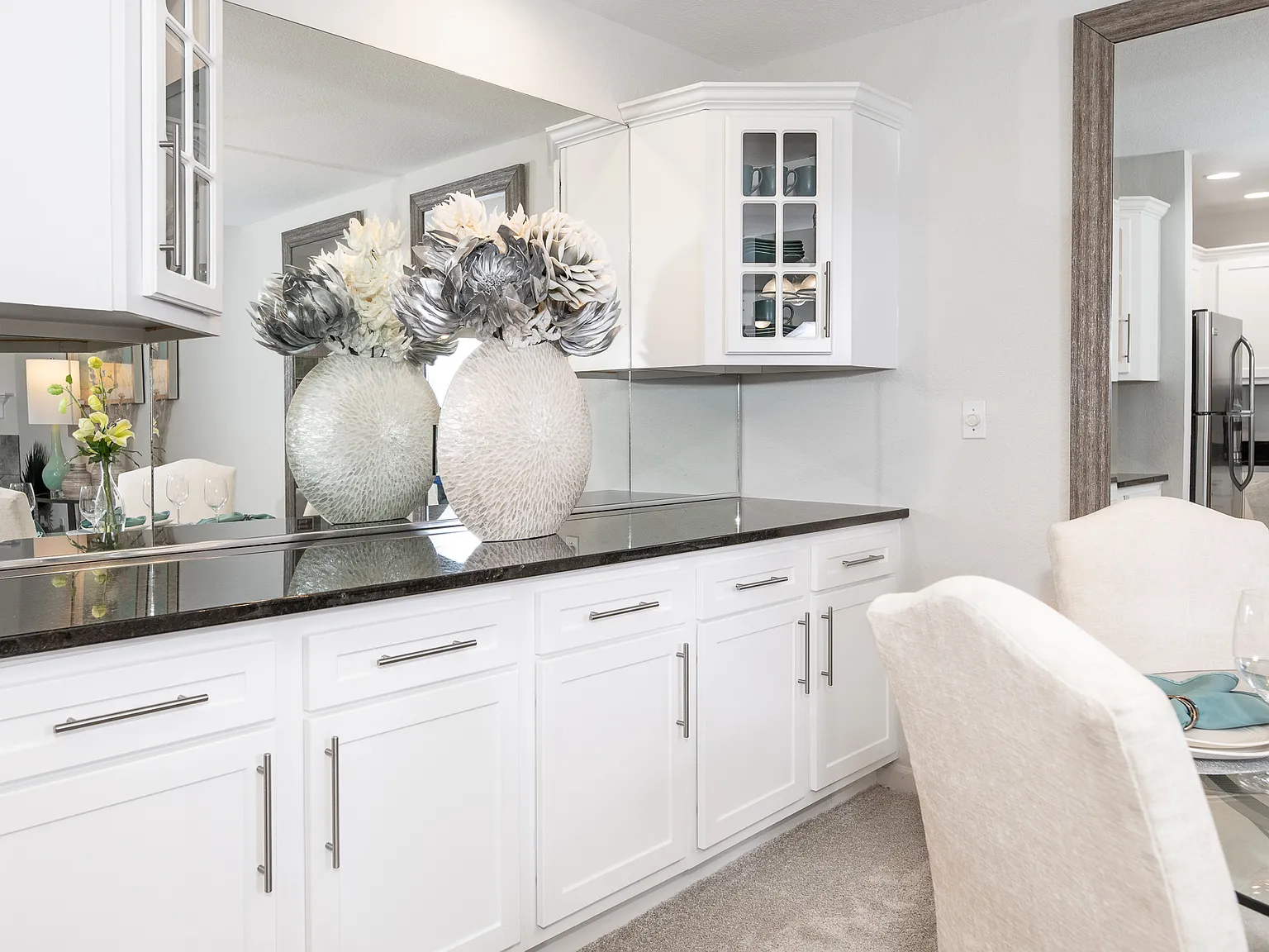 Large buffet with extra counter & cabinet space in dining area