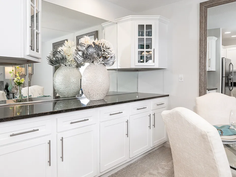 Large buffet with extra counter & cabinet space in dining area