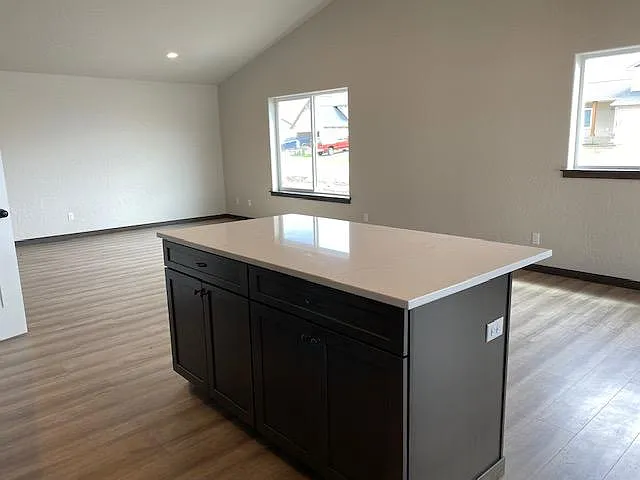 View from kitchen looking into dining room and living room.