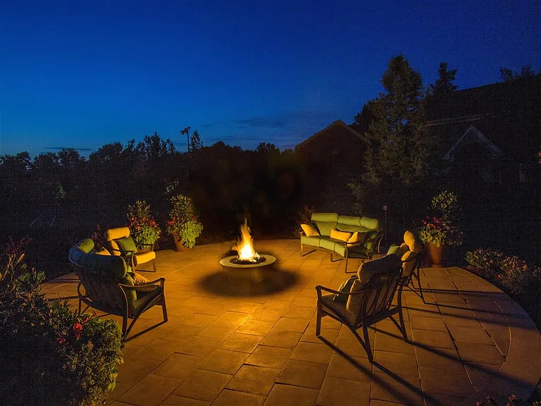 Outdoor fire pit at dusk