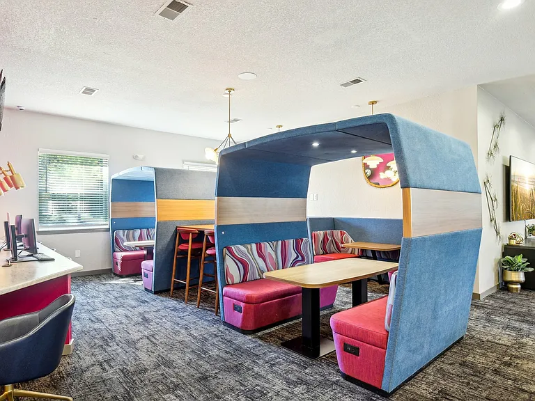 Focus in style with comfortable, private study pods featuring modern seating at The Preserve Murfreesboro.