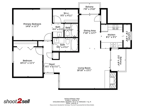 Floor plan Two Bedroom Two Bathroom Building 3