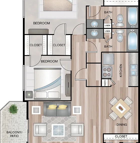 TWO BEDROOMS TWO BATHS 1180 SQFT