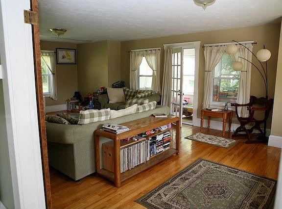 Front to back living room with fireplace