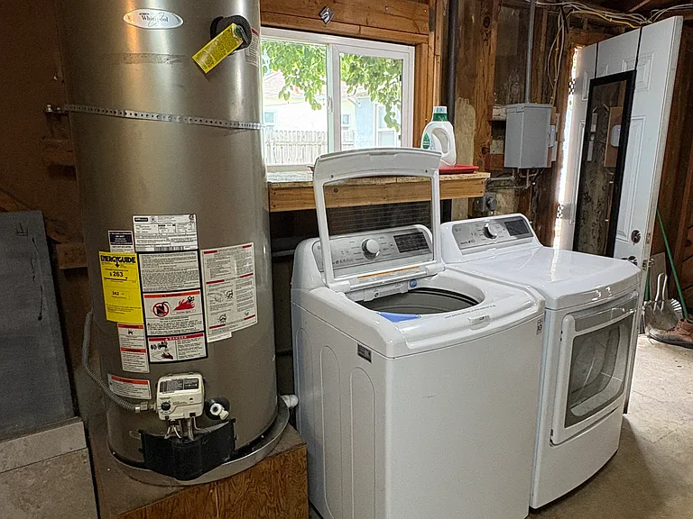 Washer and dryer, located in garage