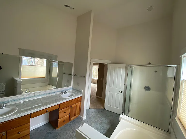Master bathroom, double sink, separate bathtub and shower