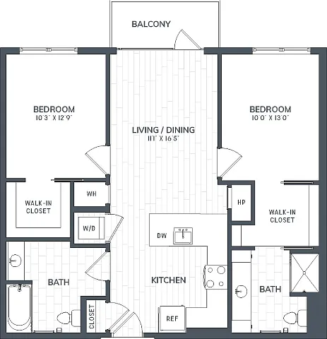 Floor plan B1.5 | 2 Bed | 2 Bath