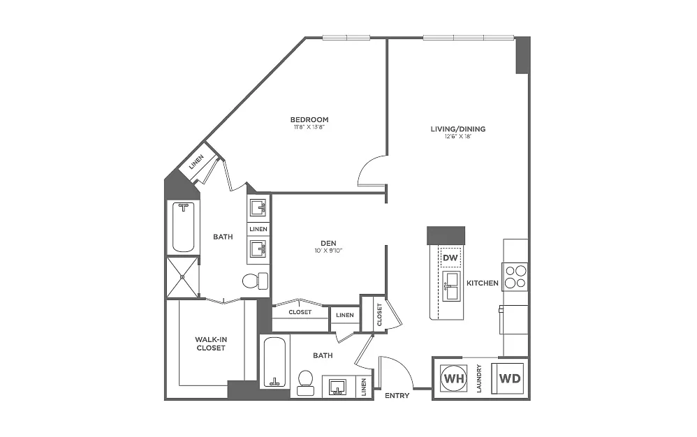 Floor plan One Bedroom One Bath With Den (995 SF)