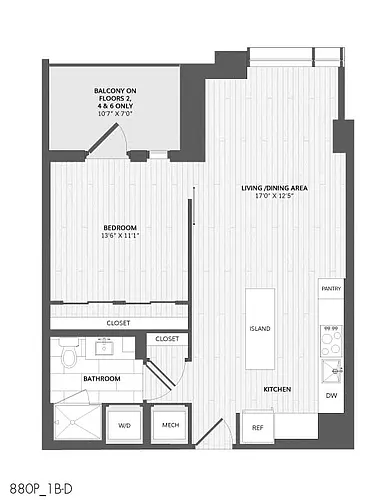 Floor plan 1 Bed/1 Bath-1B-D_880 P