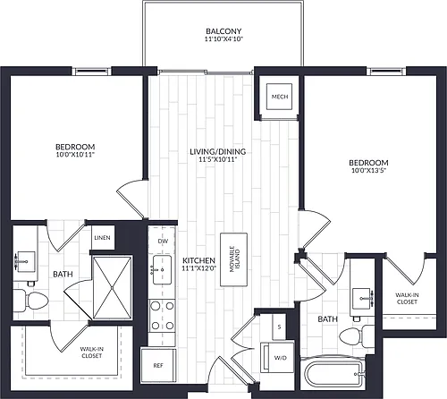 Floor plan 2 Bed/2 Bath-B2-0A