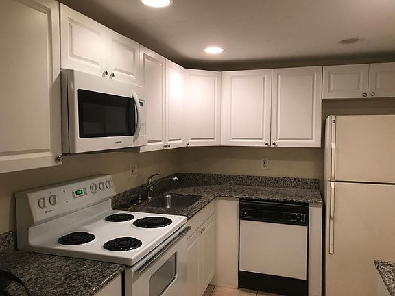 Brand new white kitchen cabinets, built in microwave, granite counter top