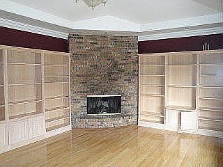 Library with Stone Fireplace
