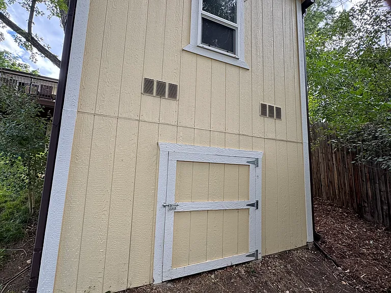 shed with third window and storage area underneath