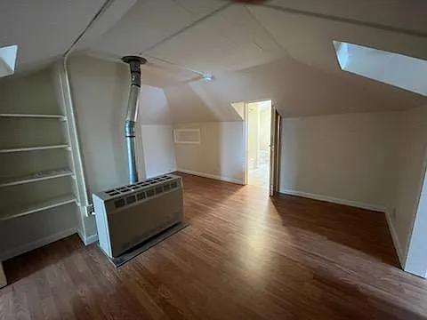 Living room, heater, built in shelves