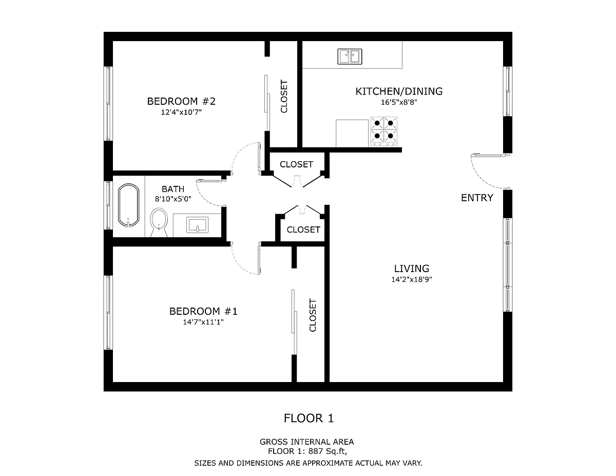 Floor plan 2 Bed 1 Bath