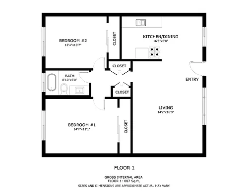 Floor plan 2 Bed 1 Bath